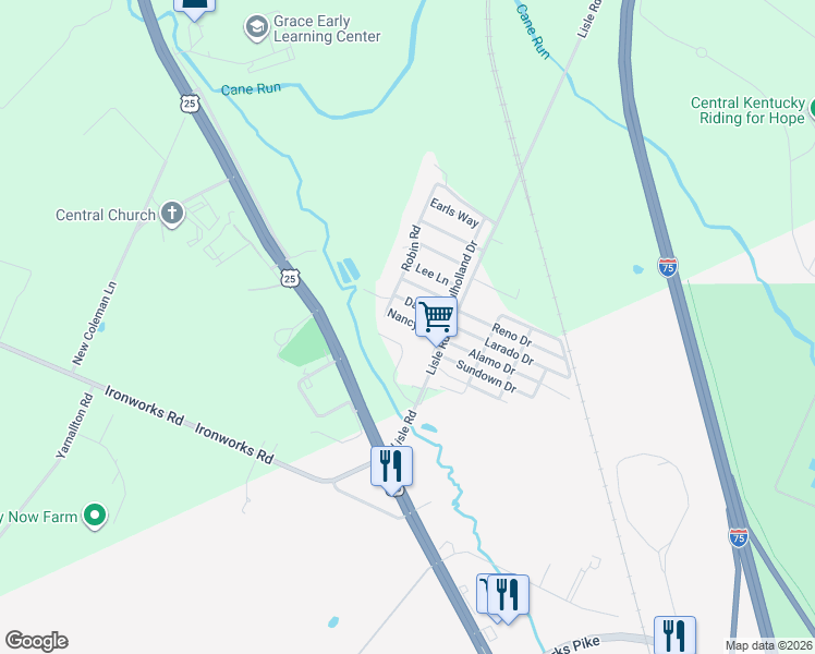 map of restaurants, bars, coffee shops, grocery stores, and more near 112 Dale Drive in Georgetown