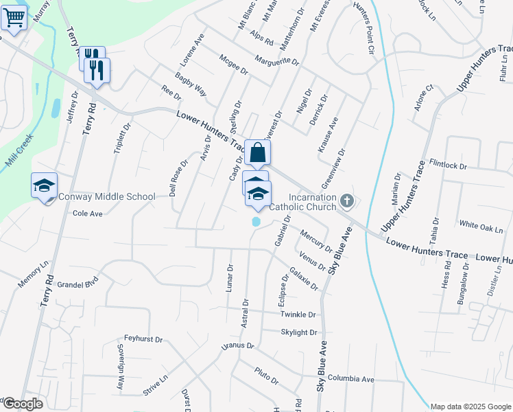 map of restaurants, bars, coffee shops, grocery stores, and more near 5310 Mercury Drive in Louisville