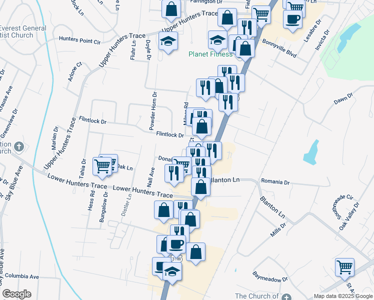 map of restaurants, bars, coffee shops, grocery stores, and more near 1905 Safe Harbor Circle in Louisville