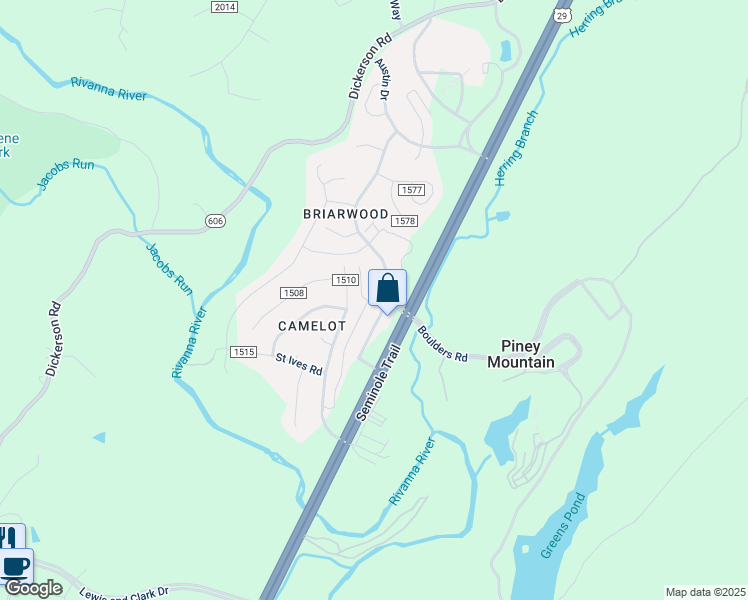 map of restaurants, bars, coffee shops, grocery stores, and more near 2027 Elm Tree Court in Charlottesville