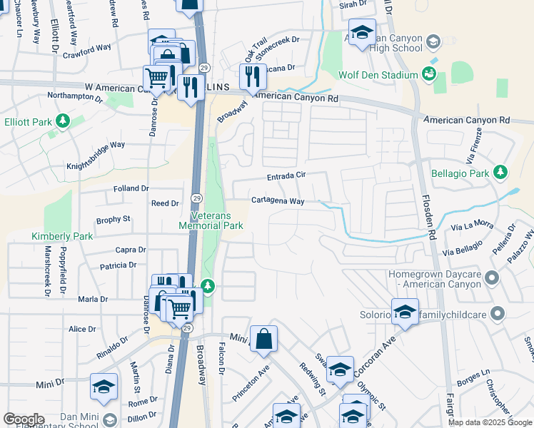 map of restaurants, bars, coffee shops, grocery stores, and more near 125 Independence Drive in American Canyon