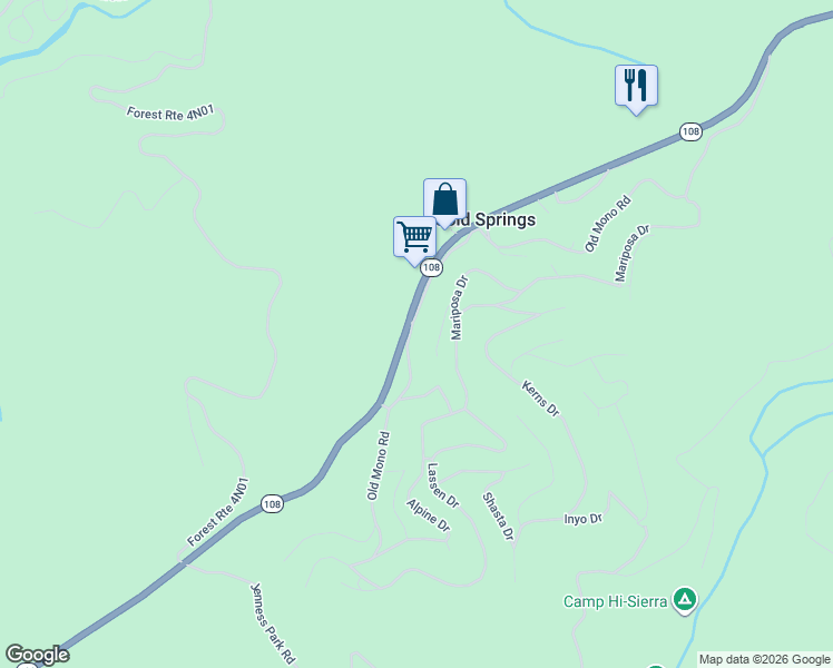 map of restaurants, bars, coffee shops, grocery stores, and more near 29600-29698 West Mono Road in Long Barn