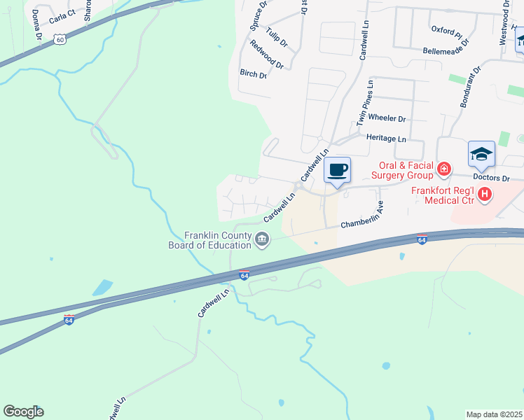 map of restaurants, bars, coffee shops, grocery stores, and more near 869 Cardwell Lane in Frankfort
