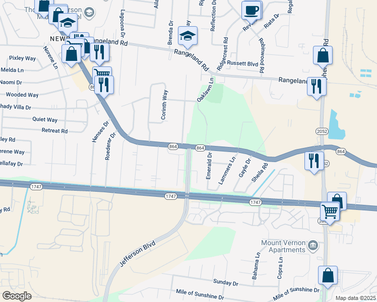 map of restaurants, bars, coffee shops, grocery stores, and more near 5154 Poplar Level Road in Louisville