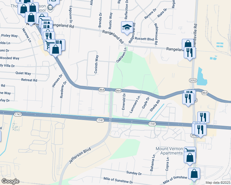 map of restaurants, bars, coffee shops, grocery stores, and more near 5154 Poplar Level Road in Louisville