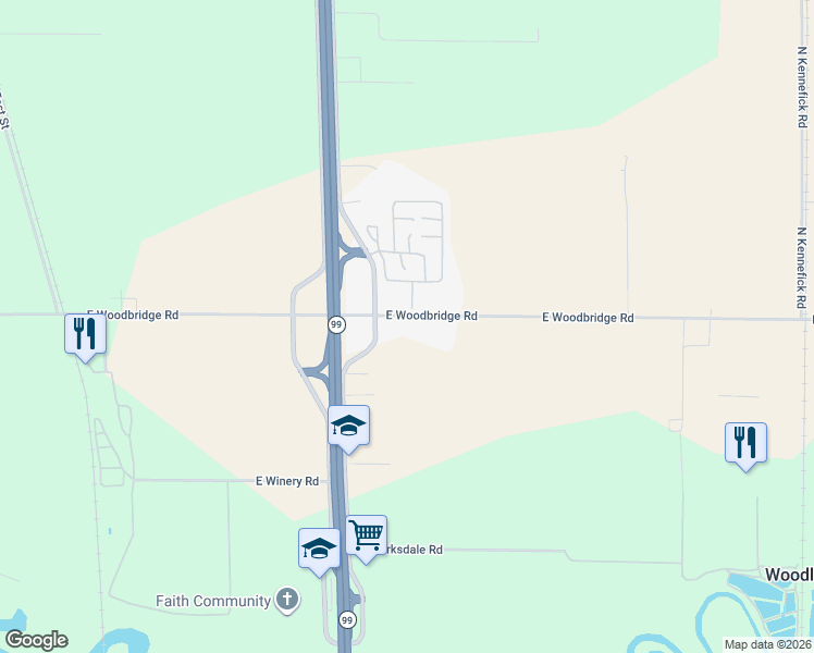 map of restaurants, bars, coffee shops, grocery stores, and more near 4734 Woodbridge Road East in Acampo