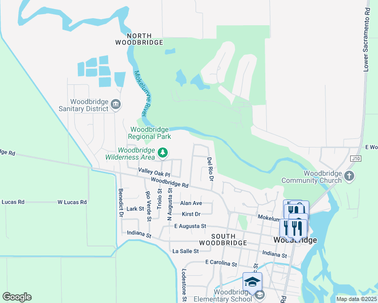 map of restaurants, bars, coffee shops, grocery stores, and more near 19428 Wilderness Way in Woodbridge