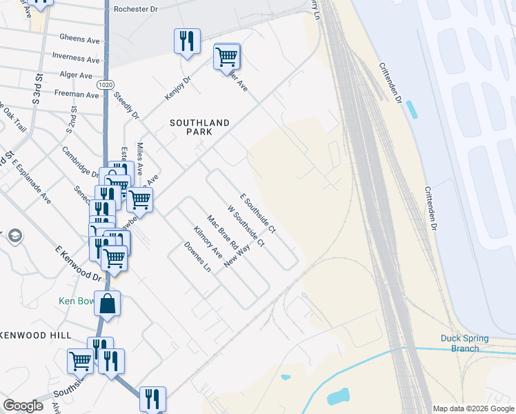 map of restaurants, bars, coffee shops, grocery stores, and more near 339 East Southside Court in Louisville