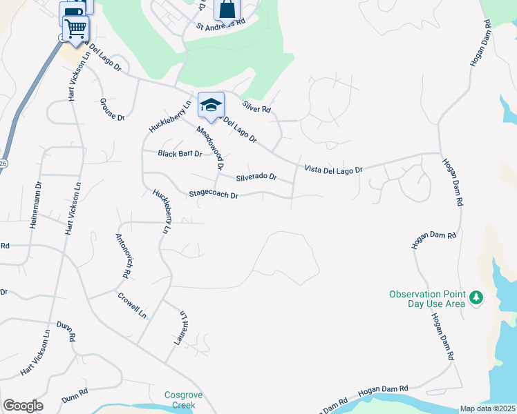 map of restaurants, bars, coffee shops, grocery stores, and more near 2932 Stagecoach Drive in Valley Springs