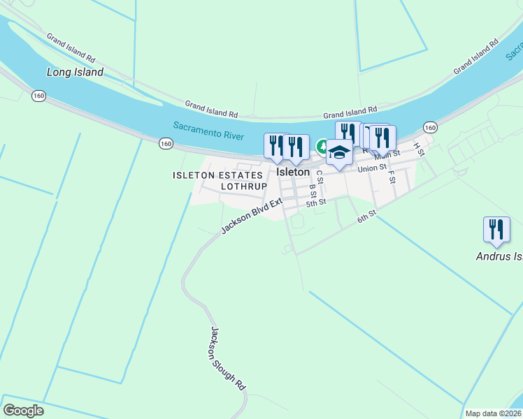 map of restaurants, bars, coffee shops, grocery stores, and more near Jackson Boulevard in Isleton