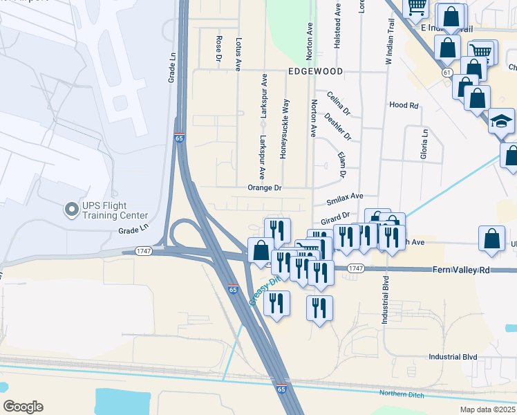 map of restaurants, bars, coffee shops, grocery stores, and more near 500 Bermuda Lane in Louisville