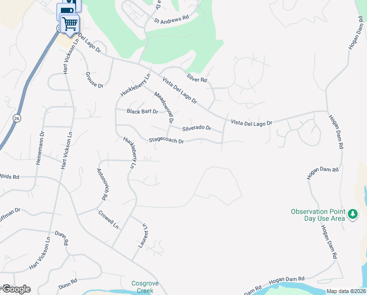 map of restaurants, bars, coffee shops, grocery stores, and more near 2894 Stagecoach Drive in Valley Springs