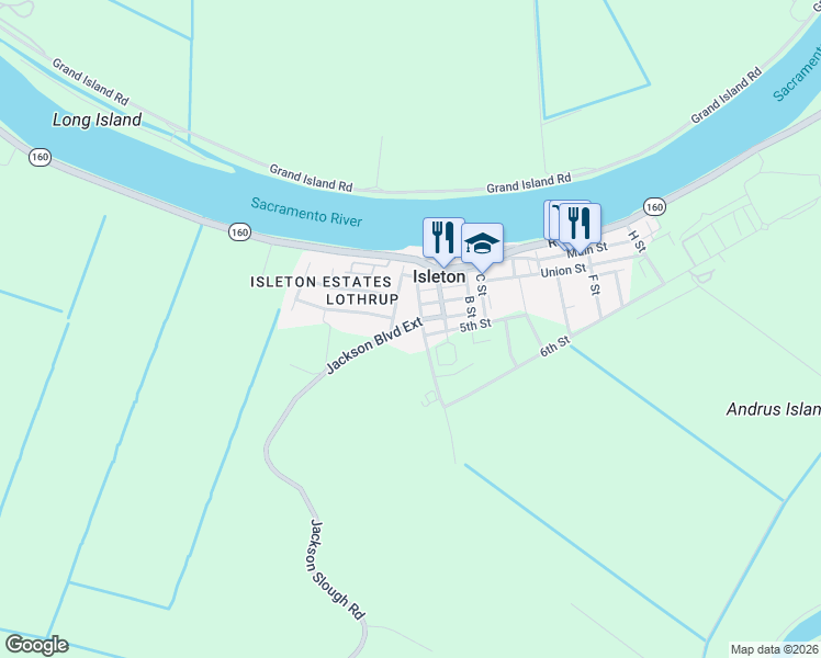 map of restaurants, bars, coffee shops, grocery stores, and more near 100 4th St in Isleton