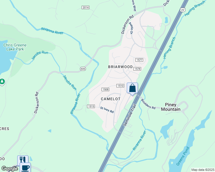map of restaurants, bars, coffee shops, grocery stores, and more near 512 Jester Lane in Charlottesville