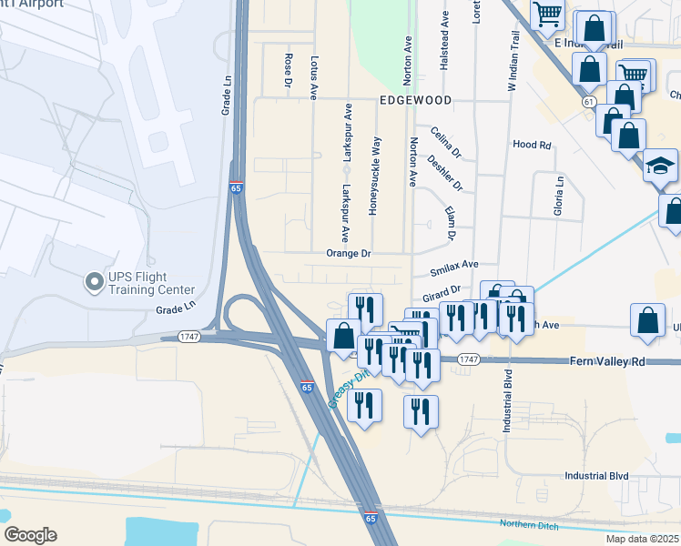 map of restaurants, bars, coffee shops, grocery stores, and more near 500 Bermuda Lane in Louisville