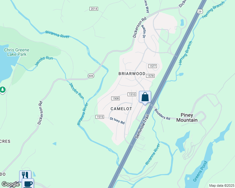 map of restaurants, bars, coffee shops, grocery stores, and more near 512 Jester Lane in Charlottesville