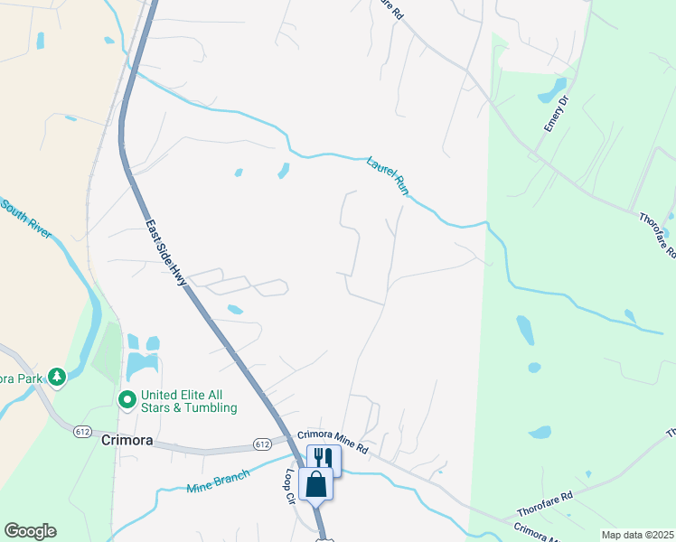 map of restaurants, bars, coffee shops, grocery stores, and more near 148 Forest Chapel Lane in Crimora