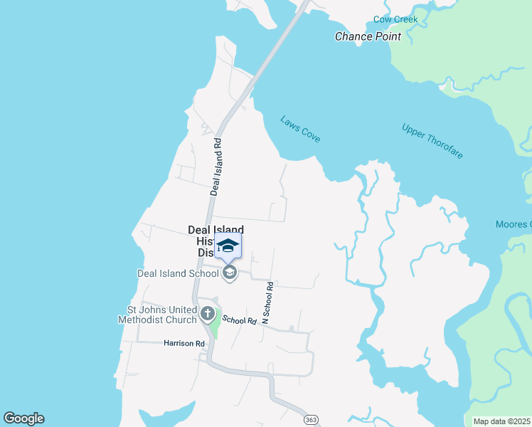 map of restaurants, bars, coffee shops, grocery stores, and more near 23330 Benton Road in Deal Island Historic District