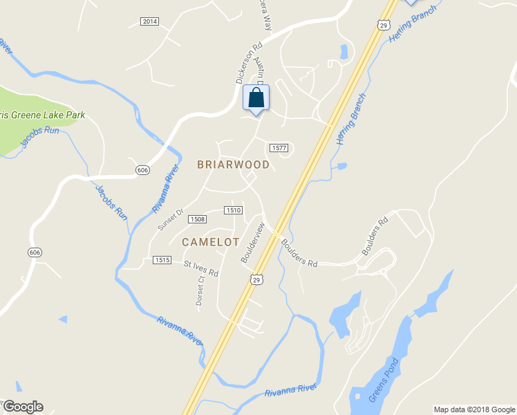 map of restaurants, bars, coffee shops, grocery stores, and more near 4506 Briarwood Drive in Charlottesville