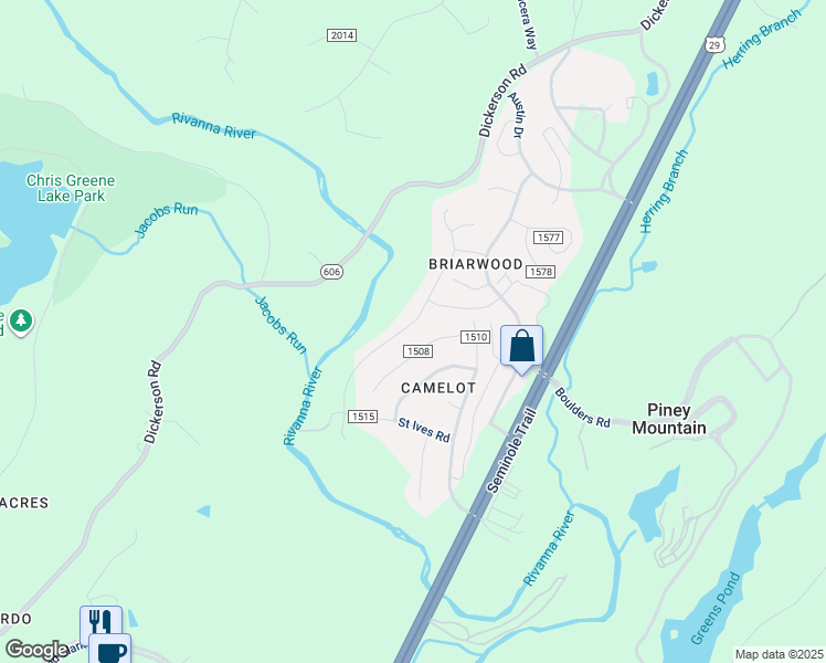 map of restaurants, bars, coffee shops, grocery stores, and more near 4424 Sunset Drive in Charlottesville