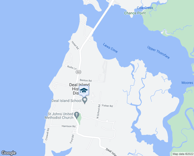 map of restaurants, bars, coffee shops, grocery stores, and more near 23330 Benton Road in Deal Island Historic District