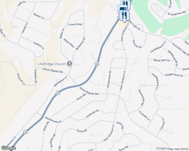 map of restaurants, bars, coffee shops, grocery stores, and more near 2473 State Route 26 in Valley Springs