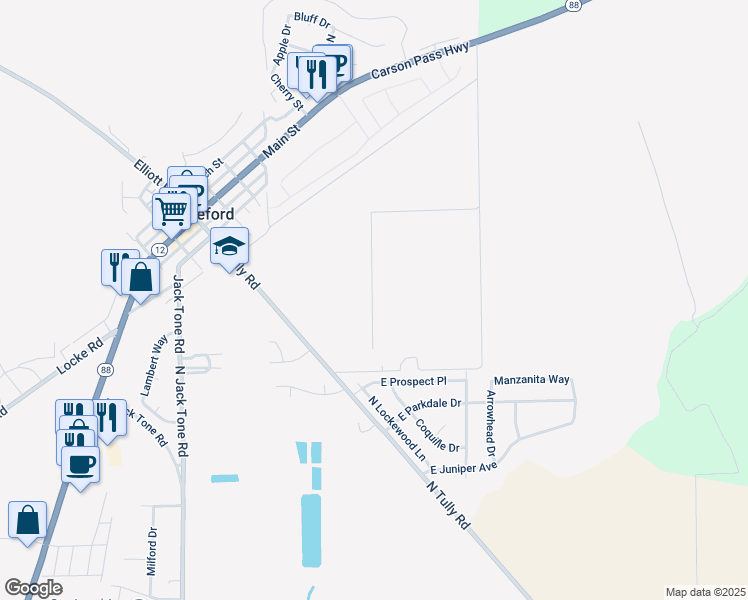 map of restaurants, bars, coffee shops, grocery stores, and more near in Lockeford