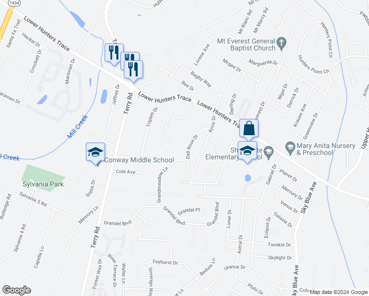 map of restaurants, bars, coffee shops, grocery stores, and more near 5904 Dell Rose Drive in Louisville