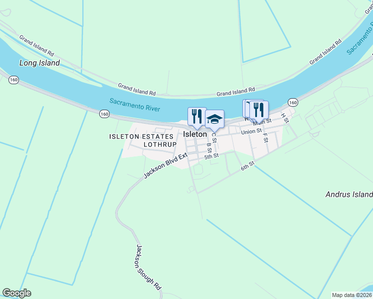 map of restaurants, bars, coffee shops, grocery stores, and more near 100 4th Street in Isleton