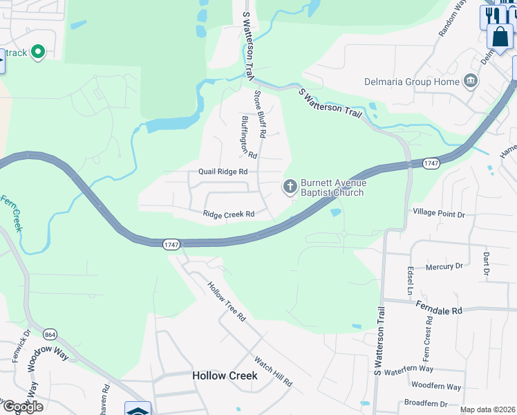 map of restaurants, bars, coffee shops, grocery stores, and more near 7316 Chestnut Tree Lane in Louisville