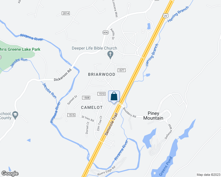 map of restaurants, bars, coffee shops, grocery stores, and more near 4530 Briarwood Drive in Charlottesville