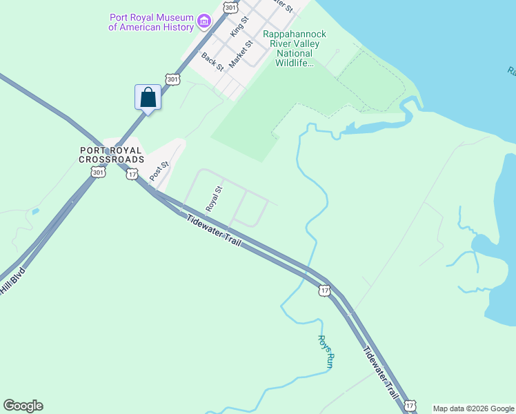 map of restaurants, bars, coffee shops, grocery stores, and more near 7246 Calvin Lane in Port Royal