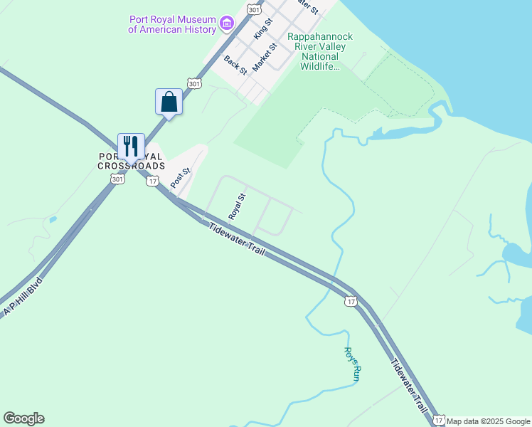 map of restaurants, bars, coffee shops, grocery stores, and more near 7247 Port Street in Port Royal