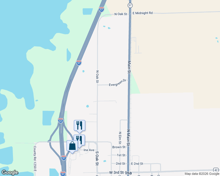 map of restaurants, bars, coffee shops, grocery stores, and more near 101 Evergreen Drive in Ina