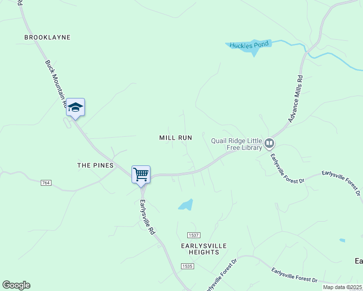 map of restaurants, bars, coffee shops, grocery stores, and more near 4550 Mill Run Lane in Earlysville