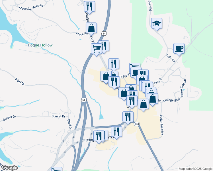 map of restaurants, bars, coffee shops, grocery stores, and more near 3797 Osage Beach Parkway in Osage Beach