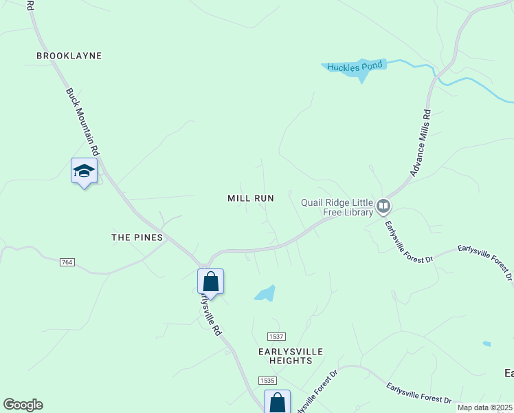 map of restaurants, bars, coffee shops, grocery stores, and more near 4550 Mill Run Lane in Earlysville