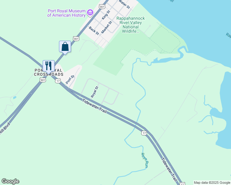 map of restaurants, bars, coffee shops, grocery stores, and more near 26196 Townfield Drive in Port Royal