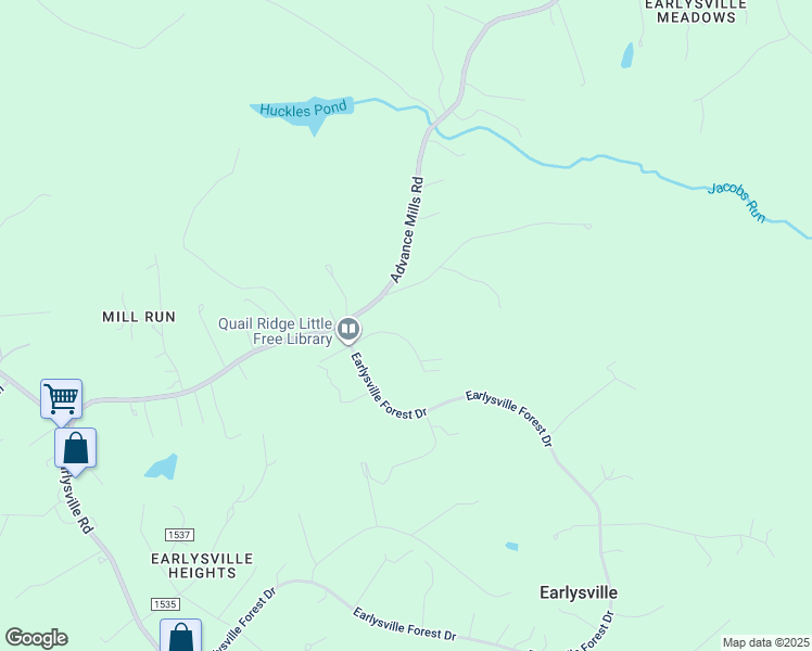 map of restaurants, bars, coffee shops, grocery stores, and more near 940 Quail Ridge Circle in Earlysville