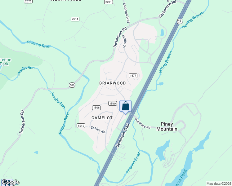 map of restaurants, bars, coffee shops, grocery stores, and more near 4566 Briarwood Drive in Charlottesville