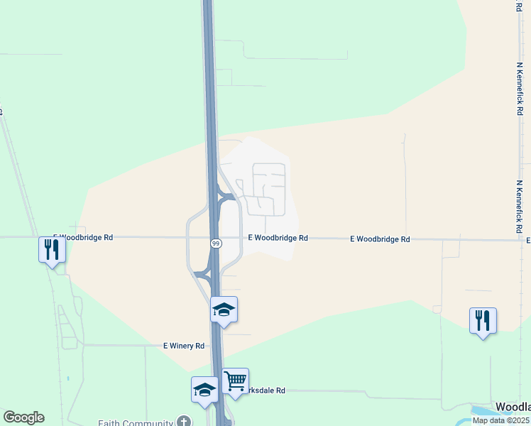 map of restaurants, bars, coffee shops, grocery stores, and more near 19690 California 99 in Acampo