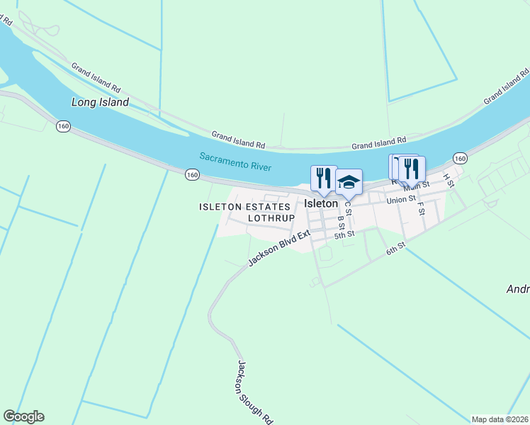 map of restaurants, bars, coffee shops, grocery stores, and more near 207 Miner Court in Isleton