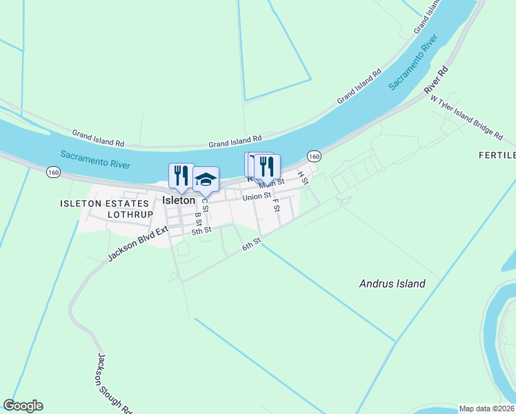 map of restaurants, bars, coffee shops, grocery stores, and more near 7 Gaswell Road in Isleton