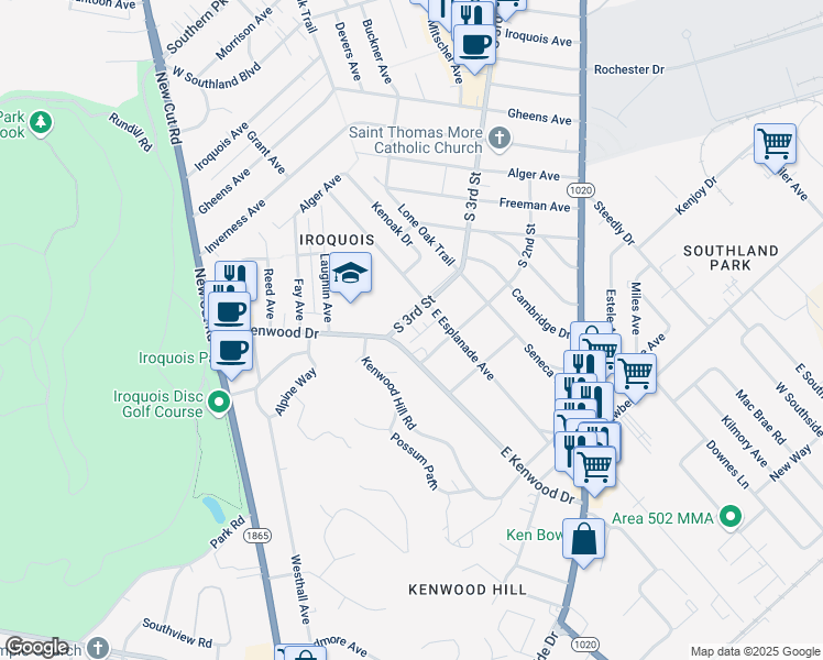 map of restaurants, bars, coffee shops, grocery stores, and more near 6709 South 3rd Street in Louisville