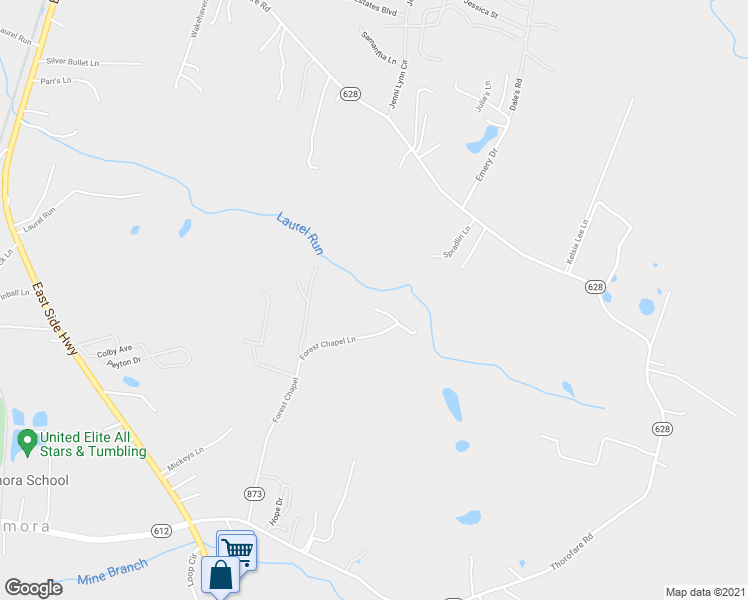 map of restaurants, bars, coffee shops, grocery stores, and more near 256 Forest Chapel Lane in Crimora