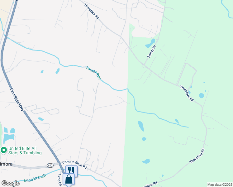 map of restaurants, bars, coffee shops, grocery stores, and more near 256 Forest Chapel Lane in Crimora