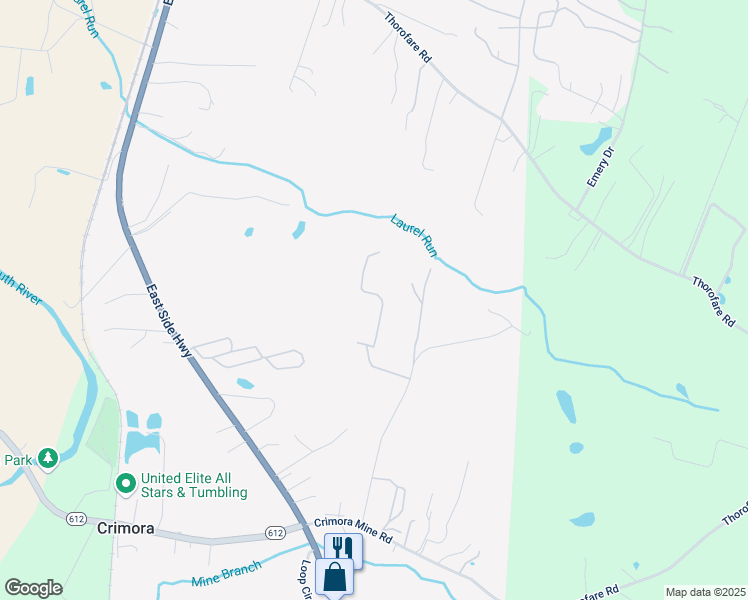 map of restaurants, bars, coffee shops, grocery stores, and more near 148 Forest Chapel Lane in Crimora