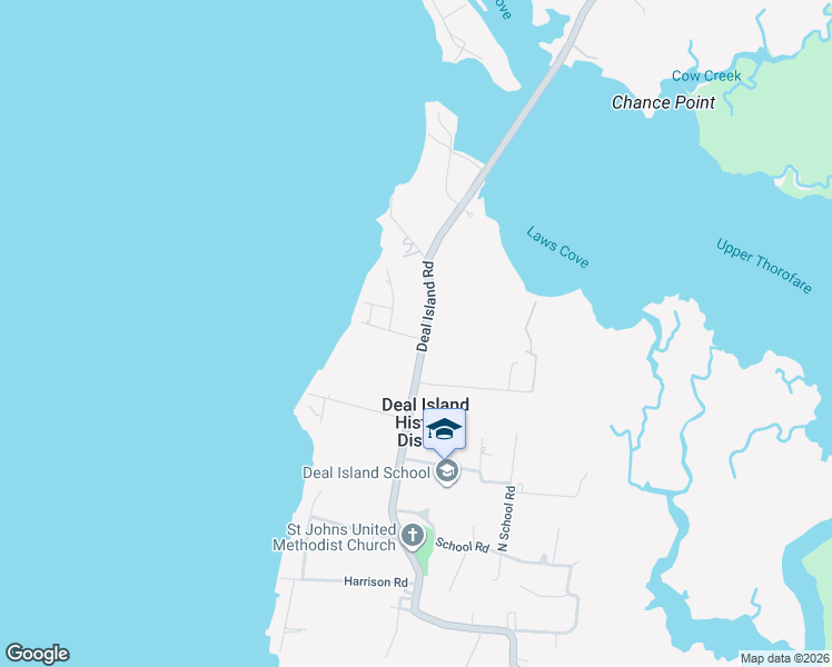 map of restaurants, bars, coffee shops, grocery stores, and more near 23230 Rolfe Lane in Deal Island Historic District