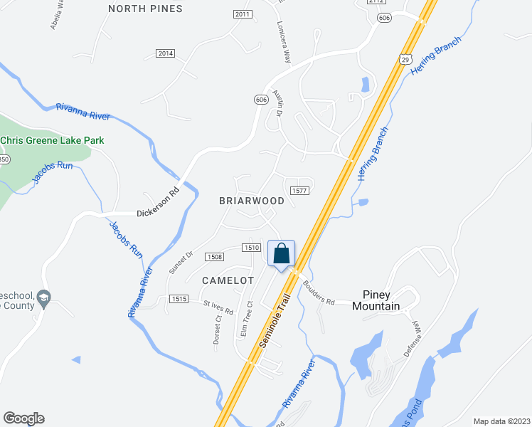 map of restaurants, bars, coffee shops, grocery stores, and more near 2177 Silkwood Court in Charlottesville