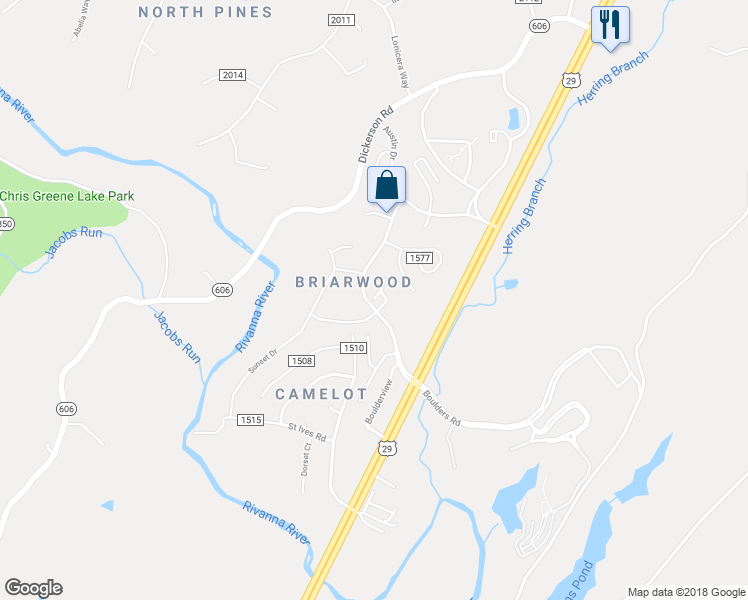 map of restaurants, bars, coffee shops, grocery stores, and more near 2198 Silkwood Court in Charlottesville